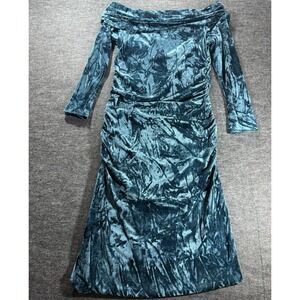 Worth Maxi Dress Womens Medium Green Velvet Ruched Off Shoulder Elegant